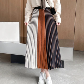 Slim De Birou Doamnelor Fusta Lunga Doamnelor Moda De Iarnă Coreeană Japonia Harajuku Talie Mare Mozaic-Linie Fuste De Tricotat Streetwear