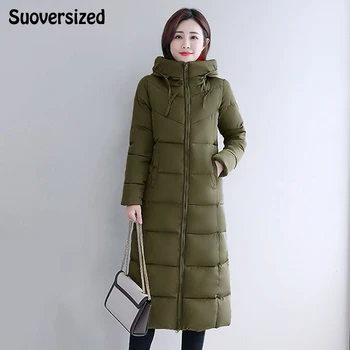 Slim Supradimensionate 6XL cu Gluga Îngroșa Mijlocul Lungime Parka Elegant Cald Bumbac Căptușit Jacheta de Iarna pentru Femei-coreean Maneca Lunga, Paltoane