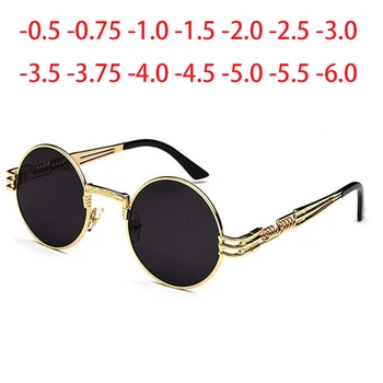 SPH -0.5 la -6 Metal Steampunk ochelari de Soare Barbati Femei Moda Rotund Ochelari de Brand, Design de Epocă Ochelari de Soare