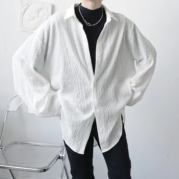 Supradimensionat Tricouri Barbati Coreeană De Moda Streetwear Tesatura Cutat Liber Casual, Camasi Cu Maneca Lunga Topuri Om Tricou Femei Cardigan Strat