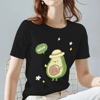 Tricouri Femei Vara O Gatului Maneci Scurte Avocado Vegan Kawaii T-shirt Femei Harajuku Negru Clasic Topuri Tee Doamnelor Streetwear