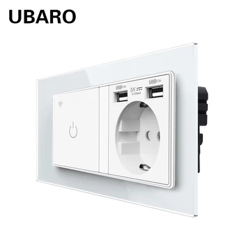 UBARO Standard UE Inteligent Atingeți pictograma de Comutare Cu port-ul USB Temperat Pahar de Cristal Panou 220V Breaker Plug Lucra Cu Viață Inteligentă Tuya