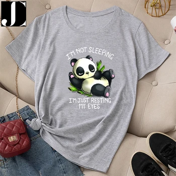 Vara Femei Casual tricouri Femeie din Bumbac 100%, Maneca Scurta Scrisoare de Dormit Panda Imprimare Doamnelor Moda Regulat O-Gât Topuri Tricouri
