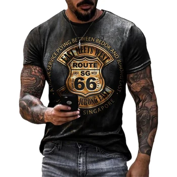 Vara Noi Mens T Shirt Supradimensionate Vrac Haine Vintage Maneca Scurta Moda America Route 66 Litere Tipărite O Cu Guler Tricou