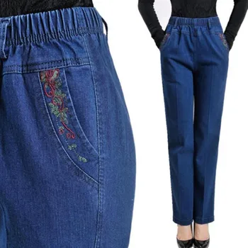 Varsta mijlocie Femei Talie Inalta Blugi Casual Slim Dimensiuni Mari Direct Pantaloni din Denim s1286