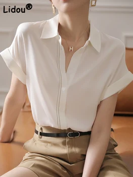 Vară Șifon Culoare Solidă Femeie de Moda Bluze 2022 Maneci Scurte Turn-down Guler Topuri Butonul Vrac Vintage Lady Tricouri