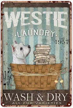 Vintage Tin de Spălătorie Semne Câinele Westie White Terrier Rufele se Spală și se Usucă Tin Semn Decor Vintage Chic Metal Poster de Perete Decor