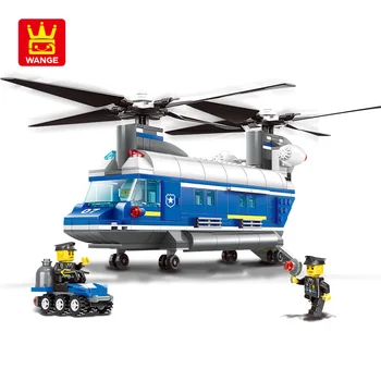 WANGE Blocuri de Poliție Set DIY Plug-in Puzzle Jucărie Mică Particulă Paza de Coasta Grele cu Elicopterul de Poliție de Pădure pentru Copii Baieti