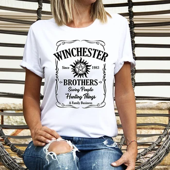 Winchester Brothers Femei T Shirt Supranaturale De Epocă, Grunge Estetice Femei Top Negru Mujer Camisetas Harajuku Tricouri