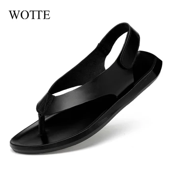 WOTTE Vara Barbati Piele Sandale Noi de design de Moda Casual Negru Alunecare Pe Sandale Om Bărbați din Cauciuc Piele Flip Flops