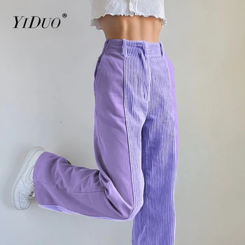 YiDuo Catifea Y2K Largi Joggeri Femei Maro Mozaic Pantaloni Drepte Neon de Culoare de Epocă 90 Streetwear Pantaloni de Primăvară 2021