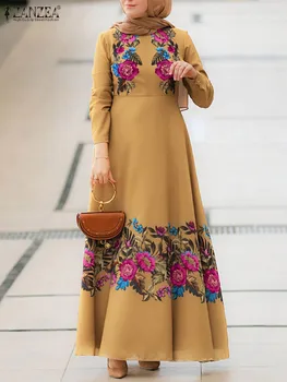 ZANZEA Primăvară Dubai Turcia Abaya Hijab Rochie Vintage Maneca Lunga Florale Imprimate Musulman Rochie Lungă, jilbab-ul Islamic Îmbrăcăminte Haine