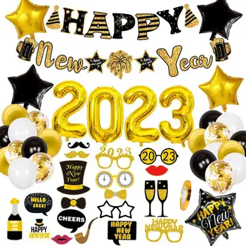 2023 Anul Nou Baloane De An Nou Fericit Decoratiuni Cu Baloane 2023 Baloane Folie De Aur & Negru De Anul Nou Decor Pentru Anul Nou