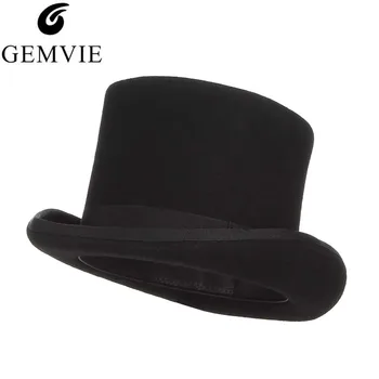 GEMVIE 13.5 cm 100% Lână Simțit Pălărie de Top Pentru Bărbați Pălării Pentru Femei Mad Hatter Capace Cilindru Pălărie Domn Derby Pălărie de Magician Capac