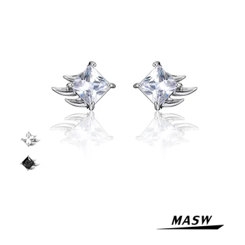MASW Design Delicat Stud Cercei de Vânzare Fierbinte Destul de Argint de Culoare Alama Metal de Înaltă Calitate AAA Zircon Cercei Bijuterii Femei