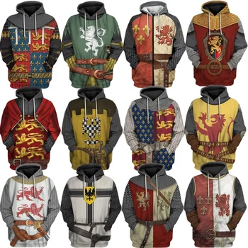 Noi Modernizate Bărbați Imprimate 3D Cavaler Medieval Cosplay Pulover Hoodie Stil Retro Armură de Cavaler Model de Hanorac