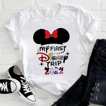 Prima mea Călătorie Disney 2022 Familie Haine pentru Femei T-shirt Mickey, Minnie, Donald, Daisy Topuri Albe Moda High Street Femme Tees