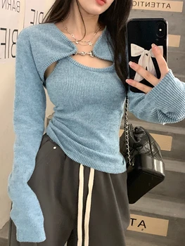Toamna Epocă Pulover Tricotate Bluze Femei Mozaic Y2k Designer Kawaii Pulover Feminin Casual Moda Coreeană Solid Slim Top 2022