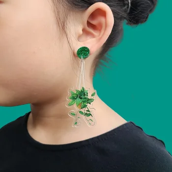 Vara Amuzant Monstera Frunză Verde Agățat Legăna Cercei pentru Femei de Moda se Răcească Planta Pandantiv Geometric Femeie Cercel Bijuterii